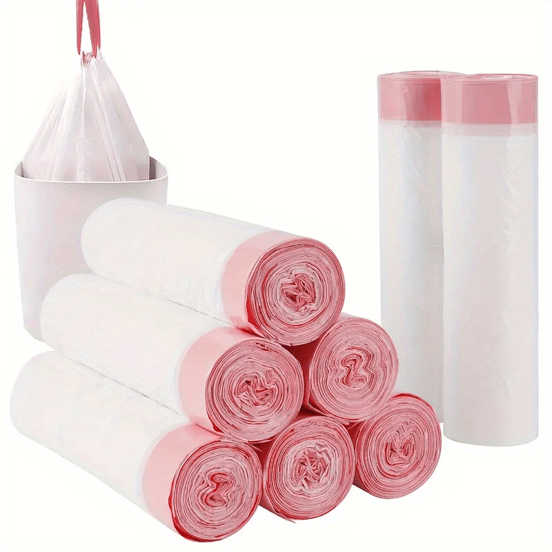 This package includes 45 pieces divided into 3 rolls of 15 pieces each, designed for use with 4-gallon small drawstring trash bags. The plastic trash can has a 15L liner and is suitable for various locations such as bathrooms, restrooms, bedrooms