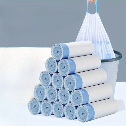 This package includes 45 pieces divided into 3 rolls of 15 pieces each, designed for use with 4-gallon small drawstring trash bags. The plastic trash can has a 15L liner and is suitable for various locations such as bathrooms, restrooms, bedrooms