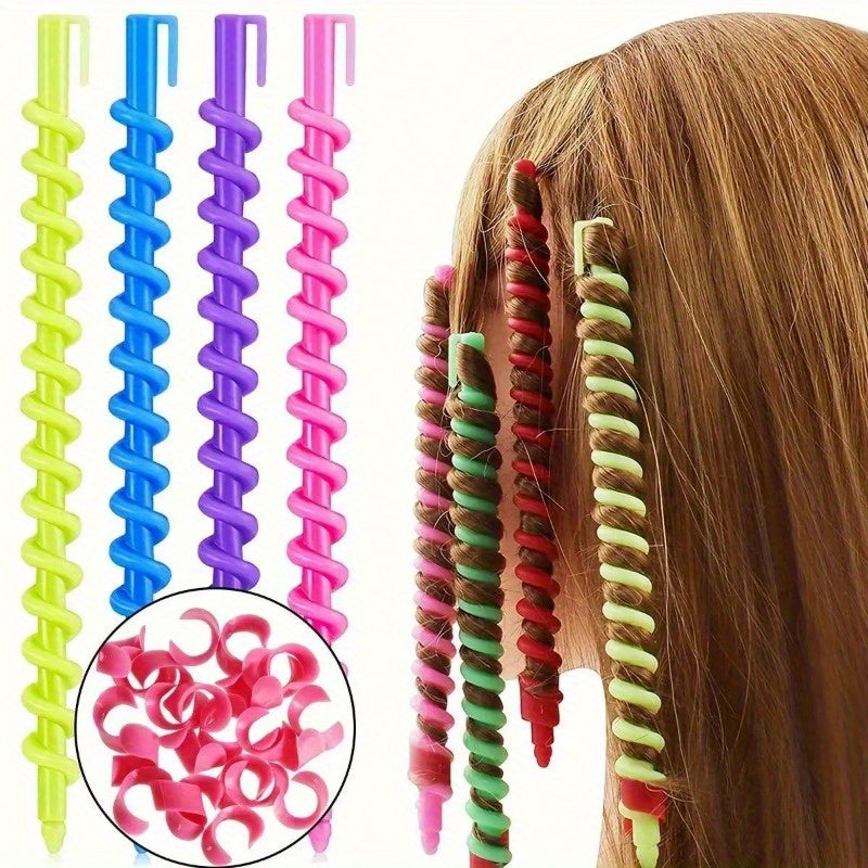 Set of 10 or 20 spiral curlers for easy DIY styling in bright colors, suitable for all hair types, unisex adult hair tools.