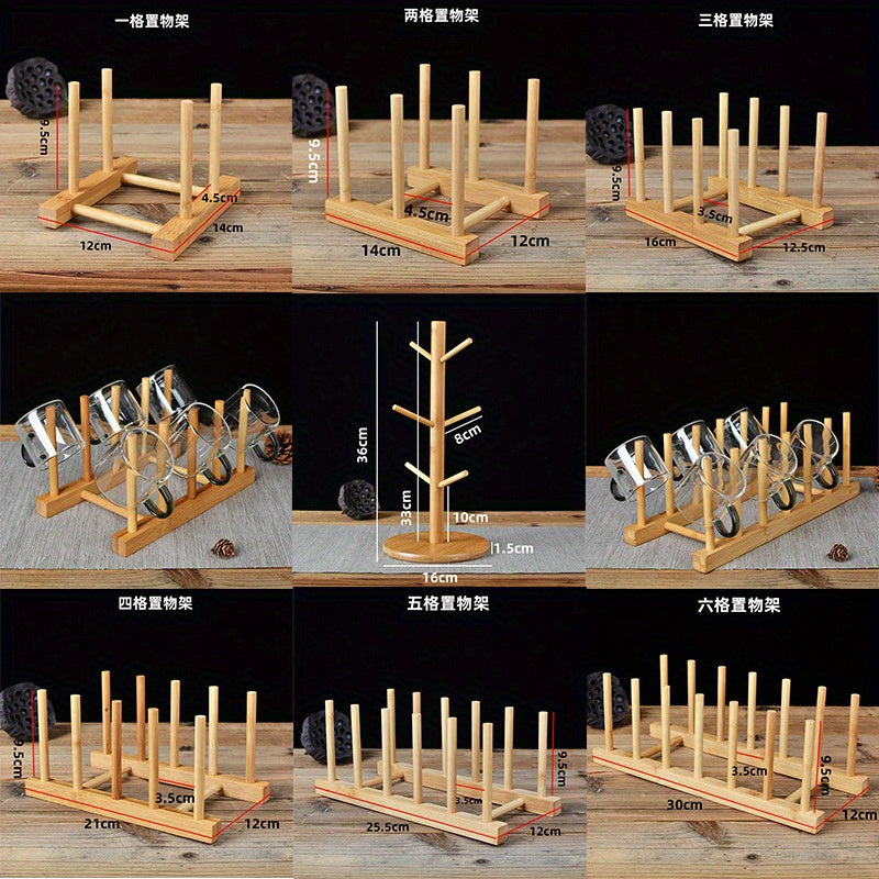 Bamboo tea set holders for cups, wooden storage rack for glasses, and dustproof cup shelves for a simple and natural household touch.