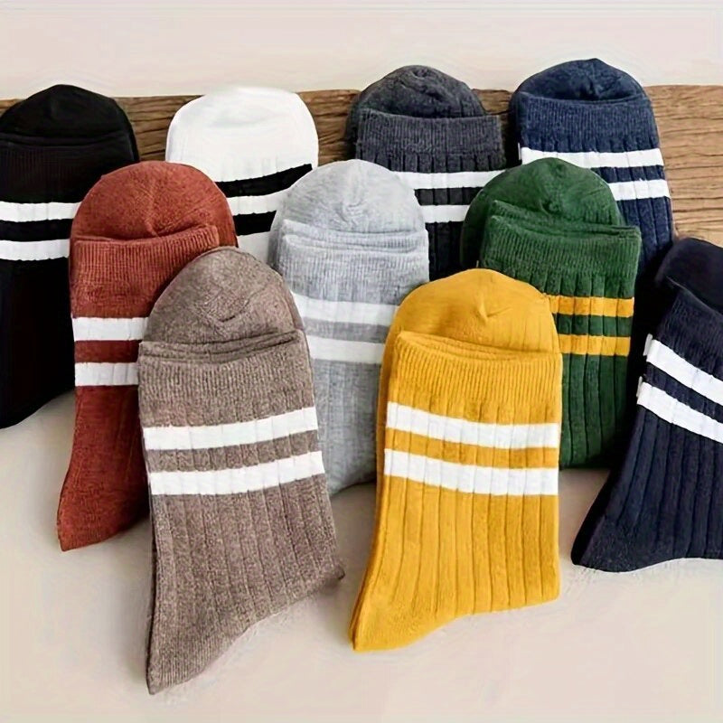 Men's vintage athletic socks, 5 pairs for autumn and winter, sporty style