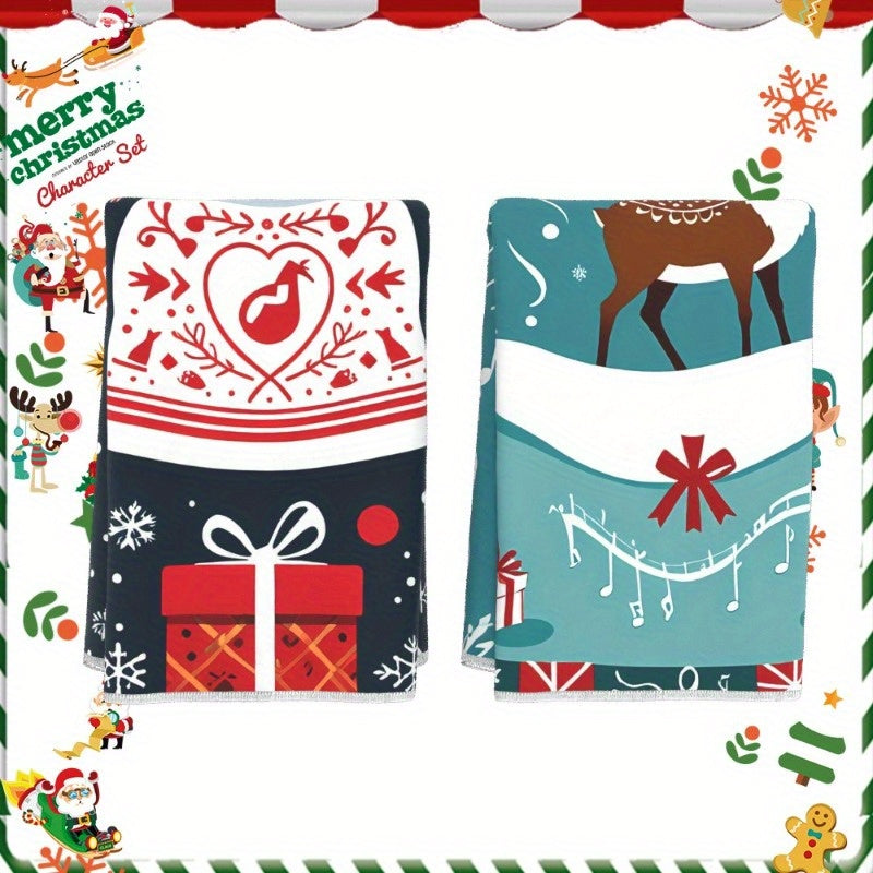 Set of two soft Christmas kitchen towels measuring 18 by 66.04 cm, by KBUDX.