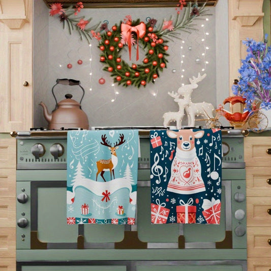 Set of two soft Christmas kitchen towels measuring 18 by 66.04 cm, by KBUDX.