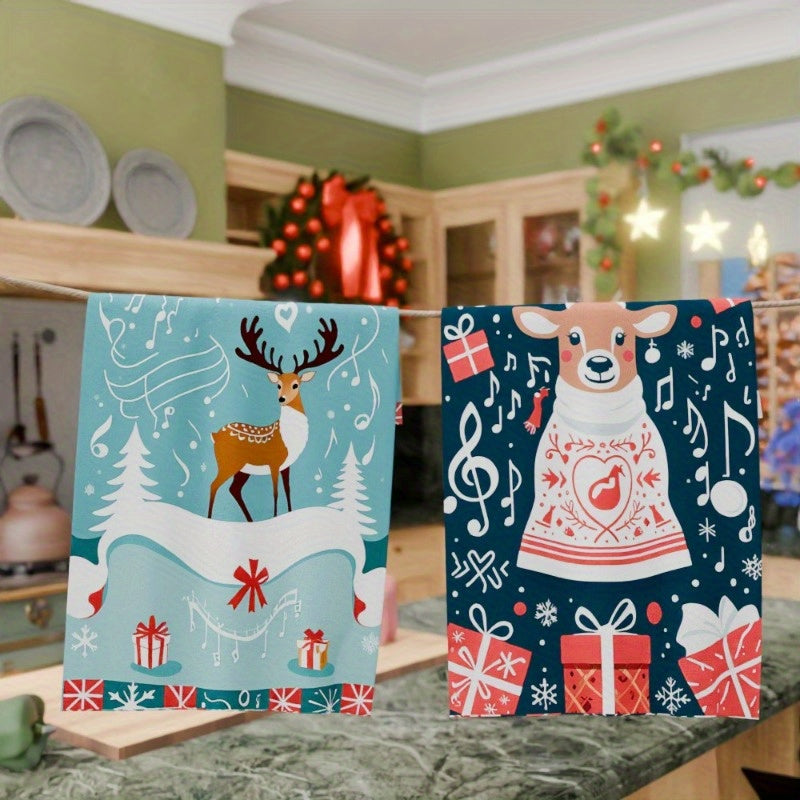 Set of two soft Christmas kitchen towels measuring 18 by 66.04 cm, by KBUDX.