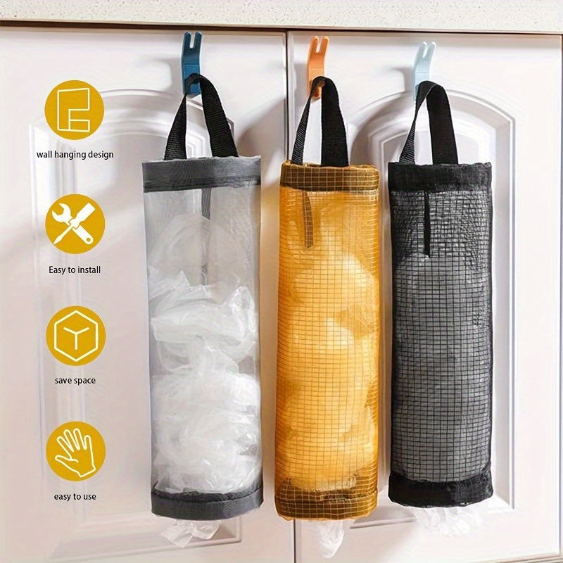 Organize Your Kitchen Space with a Foldable Plastic Bag Holder - Hang and Store Grocery Bags and Garbage Easily with Breathable Mesh Design