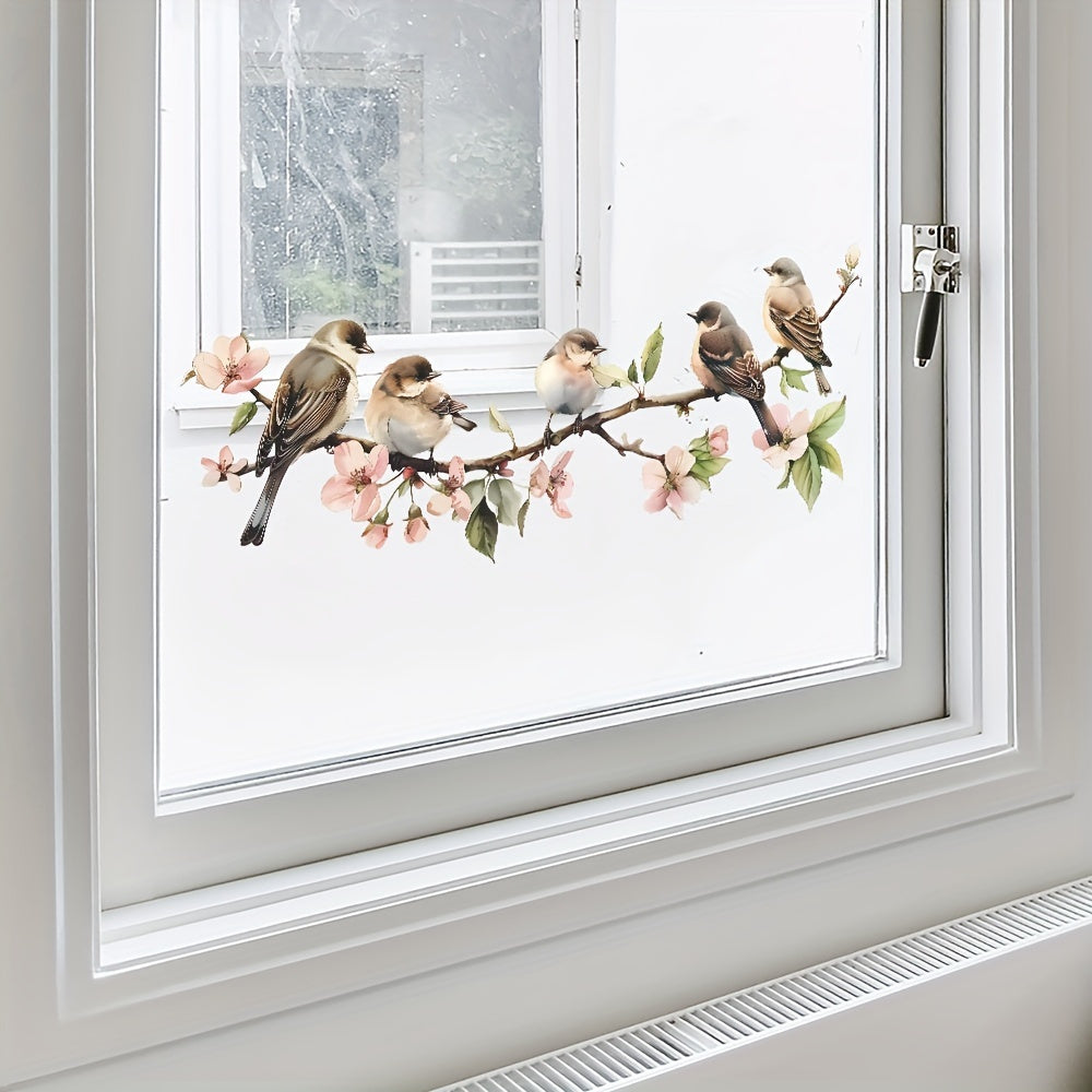 One piece of vibrant flower and bird window decorations with electrostatic adhesive for easy application and removal without leaving residue.