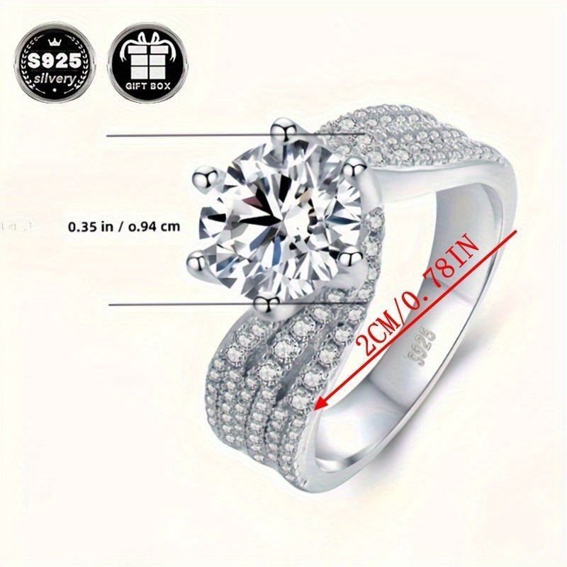 Royal Style 925 Sterling Silver Ring for Women featuring Natural Zirconia, Perfect for Engagement or Wedding, 6-Prong Setting, Ideal for Parties. High-Quality Bague Femme with February Birthstone, No Batteries Needed.