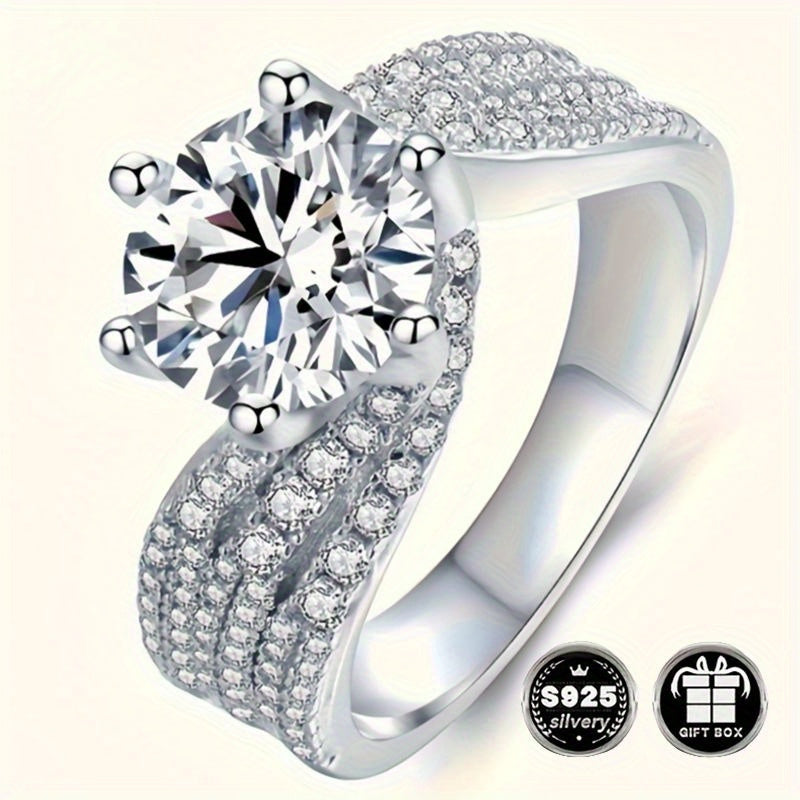 Royal Style 925 Sterling Silver Ring for Women featuring Natural Zirconia, Perfect for Engagement or Wedding, 6-Prong Setting, Ideal for Parties. High-Quality Bague Femme with February Birthstone, No Batteries Needed.