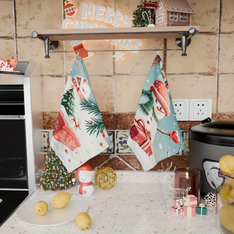 Set of 2 Merry Christmas Kitchen Towels: These soft polyester kitchen towels come in a 2-pack, measuring 45.72x66.04 cm each. Featuring a contemporary Christmas theme, these dish towels are machine washable and woven in a rectangular shape. Add a touch