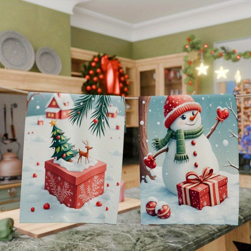 Set of 2 Merry Christmas Kitchen Towels: These soft polyester kitchen towels come in a 2-pack, measuring 45.72x66.04 cm each. Featuring a contemporary Christmas theme, these dish towels are machine washable and woven in a rectangular shape. Add a touch