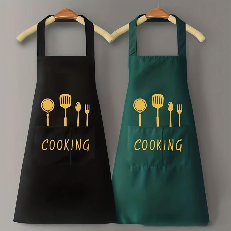 Polyester Canvas Cooking Apron with Blend Cover - Waterproof and Oil-Proof - Adjustable and Multipurpose - Features Pockets for Kitchen, Coffee Bar, or Restaurant Use - Woven Kitchen Supplies