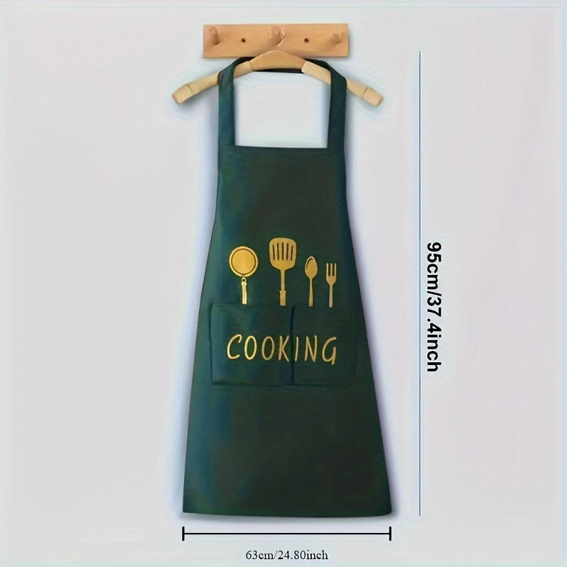 Polyester Canvas Cooking Apron with Blend Cover - Waterproof and Oil-Proof - Adjustable and Multipurpose - Features Pockets for Kitchen, Coffee Bar, or Restaurant Use - Woven Kitchen Supplies