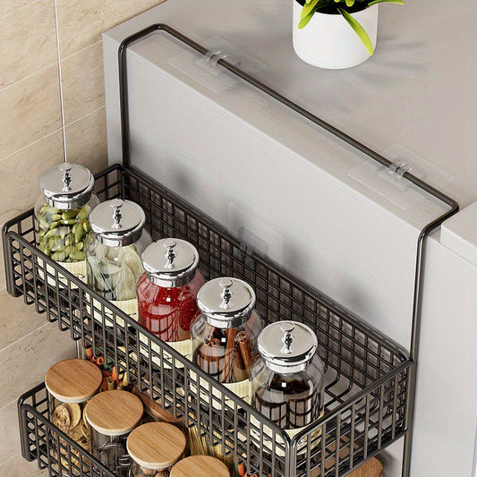 Versatile and Innovative Kitchen Storage Rack – Multi-Layer Metal Organizer for Refrigerator and Wall, Includes Fresh Film Holder and Kitchen Shelf Rack