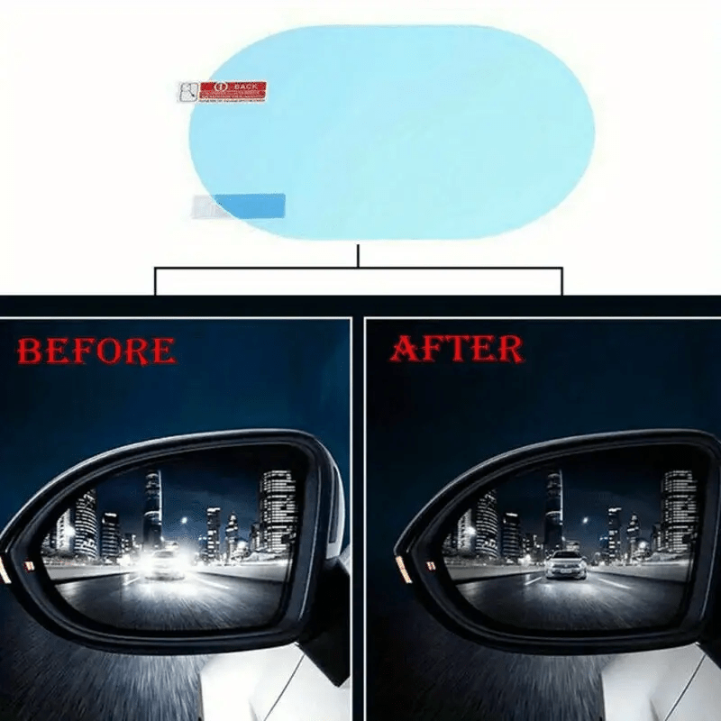 Two pieces of anti-fog, rainproof film for car mirrors - waterproof and clear PET protective stickers for rearview mirrors.