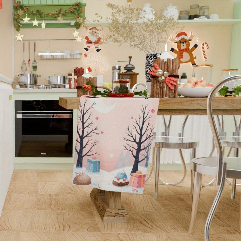 This Christmas-themed kitchen towel, measuring 18 by 66.04 cm, is the perfect gift for the holiday season. Its festive design makes it a great addition to any kitchen, serving multiple purposes and being reusable. It is ideal for family dinners and