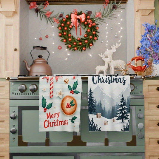 Set of 2 Christmas Kitchen Towels measuring 18 x 66.04 cm each. These soft and festive tea towels are perfect for adding a touch of wintertime cheer to your kitchen decor. Makes a great gift for the holiday season. (Code: TDHJI)