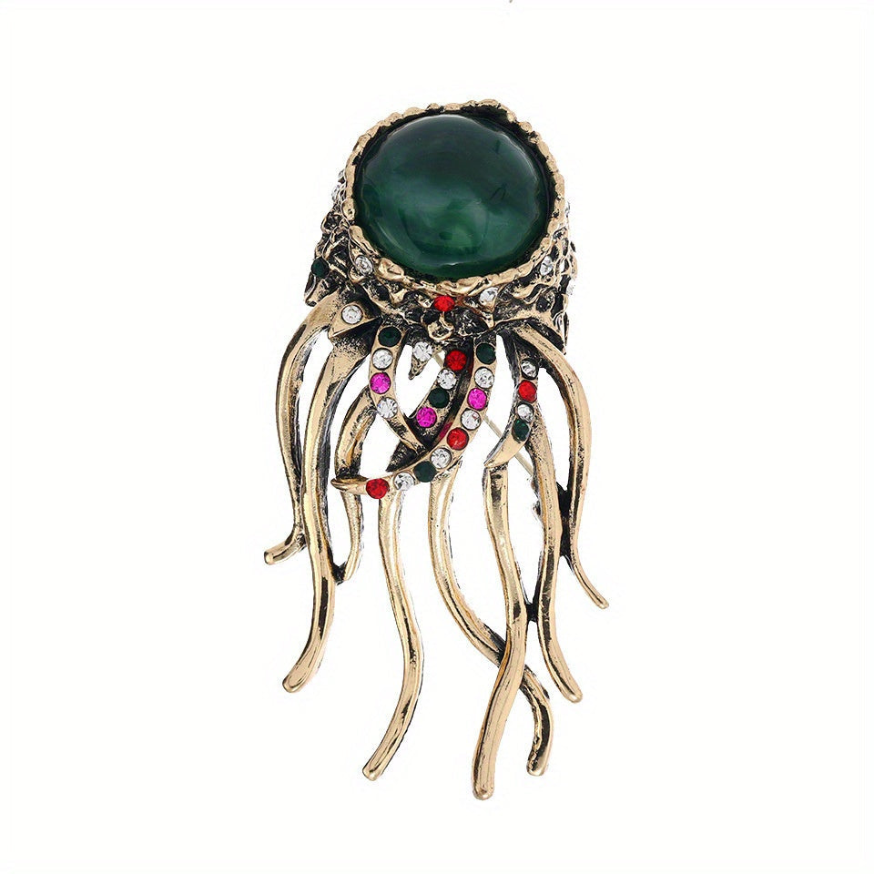 Stylish Jellyfish Brooch Adorned with Glittering Rhinestones - One-of-a-Kind Ocean-inspired Pin, Ideal Present for Her