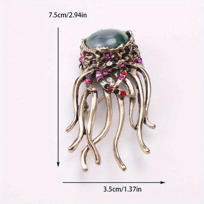 Stylish Jellyfish Brooch Adorned with Glittering Rhinestones - One-of-a-Kind Ocean-inspired Pin, Ideal Present for Her