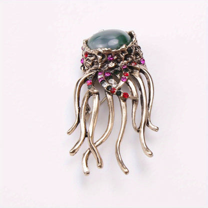 Stylish Jellyfish Brooch Adorned with Glittering Rhinestones - One-of-a-Kind Ocean-inspired Pin, Ideal Present for Her