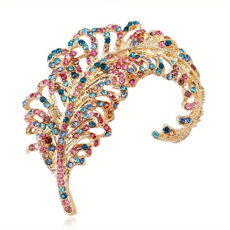 Stylish Enamel Feather Brooch adorned with Glittering Rhinestones - Distinctive, Unconventional Design suitable for both Men & Women | Ideal for Special Occasions & Presents