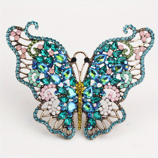 3D Diamond-Encrusted Butterfly Corsage Brooch Pin in Vintage Style, Unique Irregular Shape, Stylish Fashion Accessory