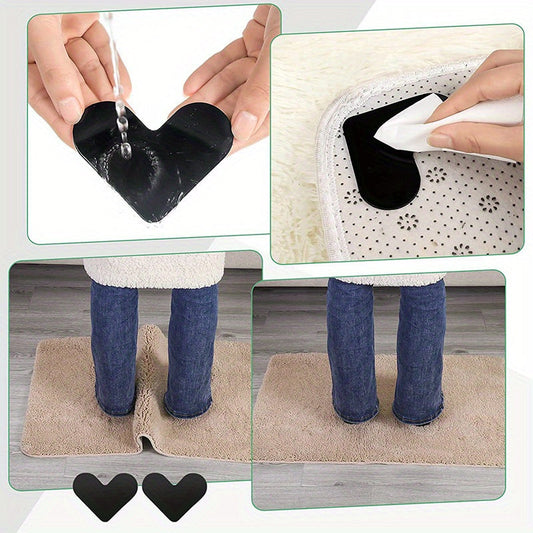 Set of 4 Heart-shaped Carpet Gripper Sticker Mats with Anti-skid Technology