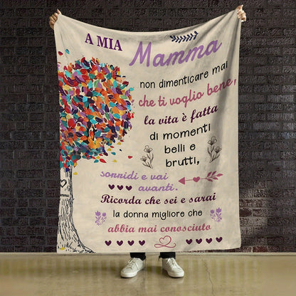 A MIA Mama" Printed Italian-Inspired Throw Blanket - Cozy Polyester Flannel, All-Season Knitted Throw for Mom, Lodge Style, Digital Print, Perfect for Birthday, Thanksgiving, Mother's Day - Mixed Color