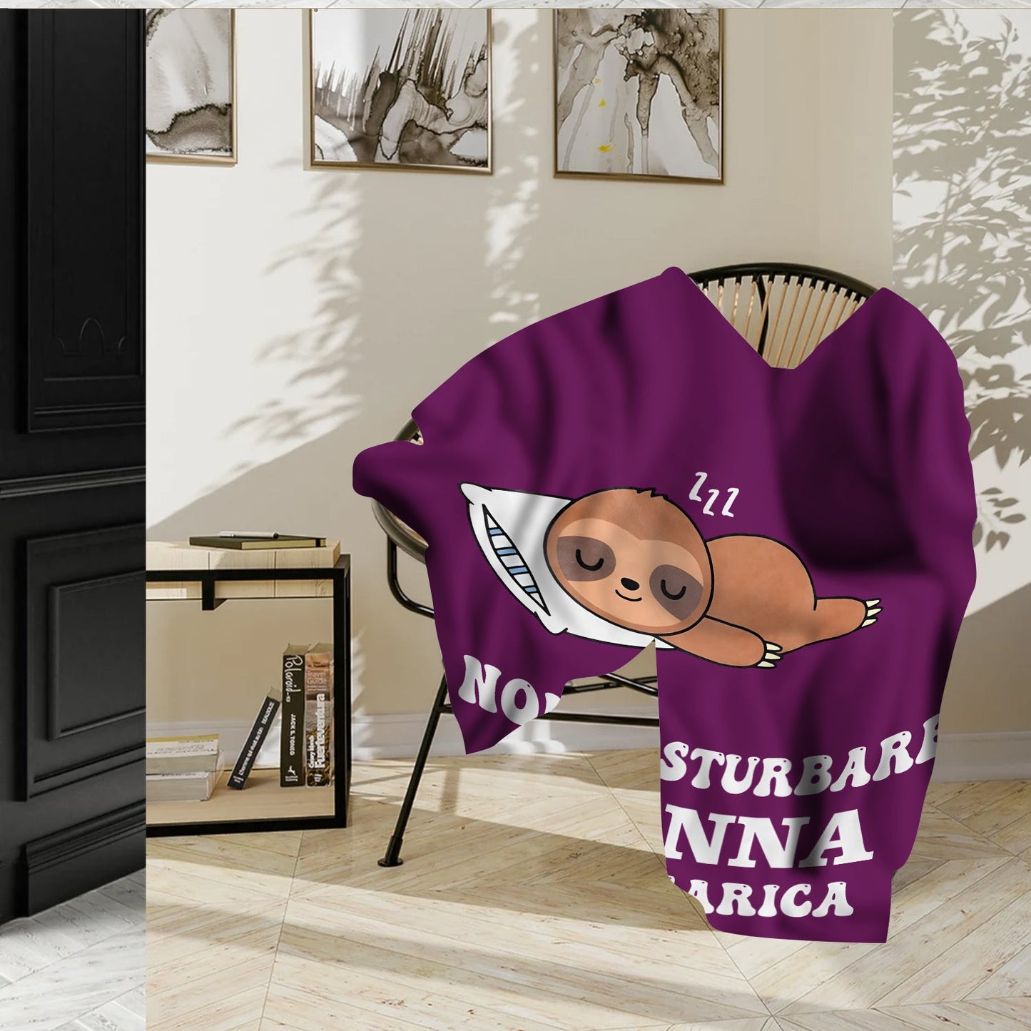 Cozy All-Season Flannel Throw Blanket featuring an Italian Quote for Grandmother, with Soft Digital Print Cartoon Sloth Design. Made from Knitted Polyester in a Lodge Style, this Blanket is perfect for All Occasions. Lightweight and Cozy at 200-250 gsm