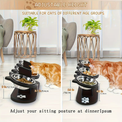 3-Tier Elevated Cat Feeder with Adjustable Angle, Stainless Steel Bowls, Easy Assembly and Detachable for Cleaning, Ideal for Multiple Cats.