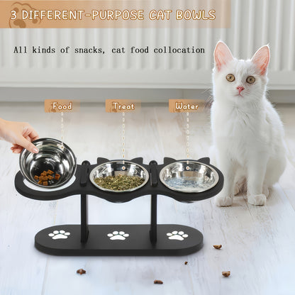 3-Tier Elevated Cat Feeder with Adjustable Angle, Stainless Steel Bowls, Easy Assembly and Detachable for Cleaning, Ideal for Multiple Cats.