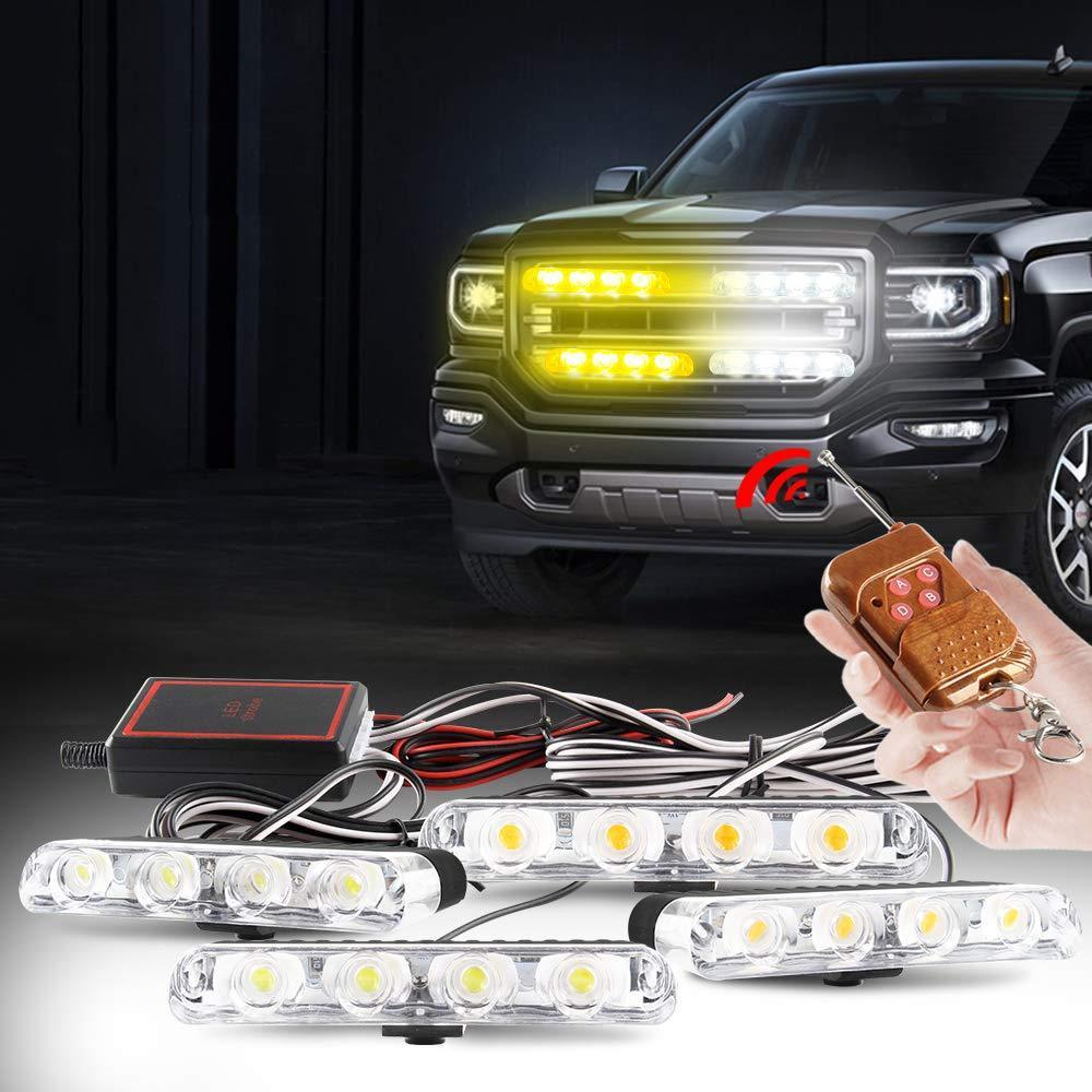 16LED Car Grill Light Strobe Lights with Remote for Cars Truck SUV