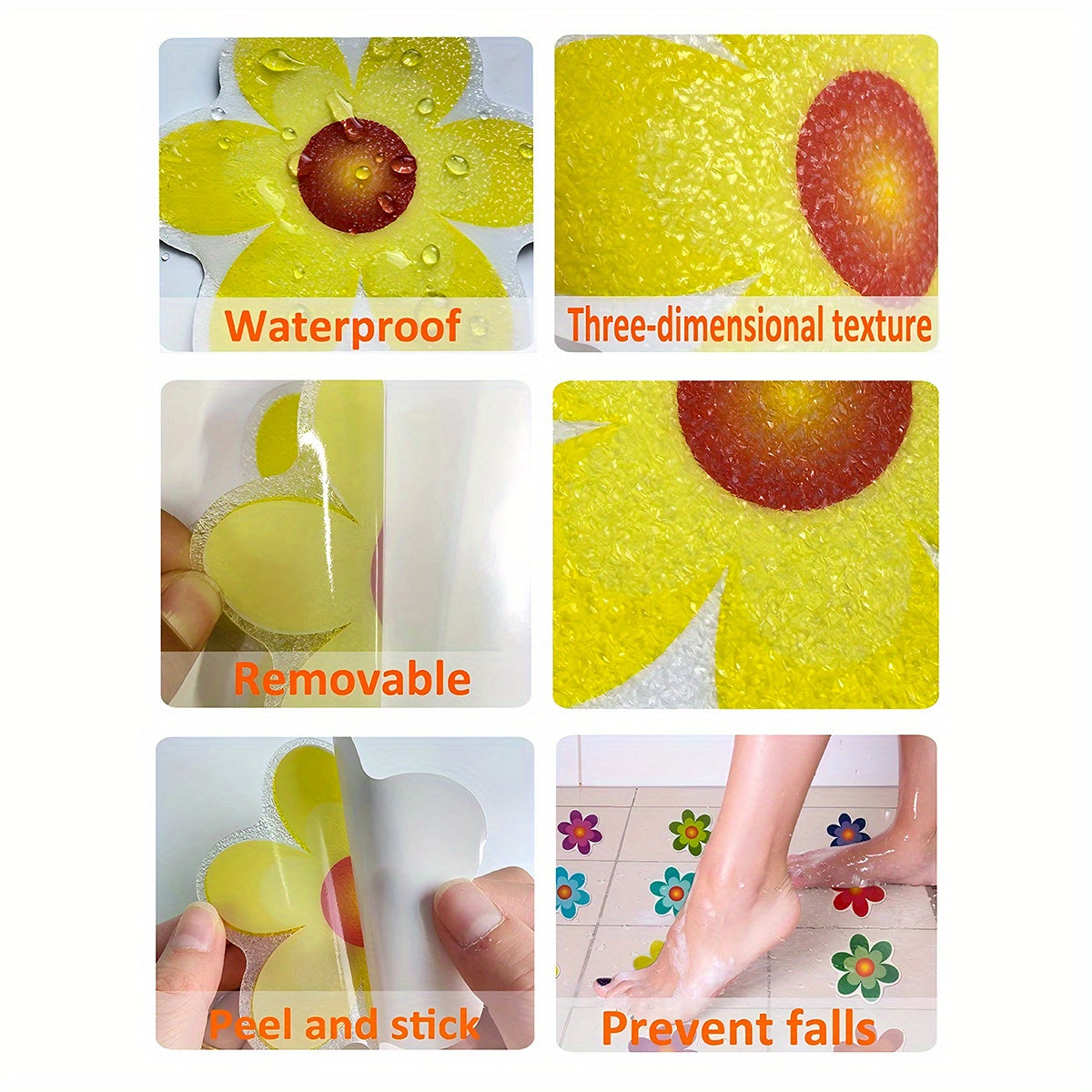 Set of 10 Flower Shape Anti-Slip Stickers for Bathtub and Bathroom with Self-Adhesive Pads, 8.0cm in size