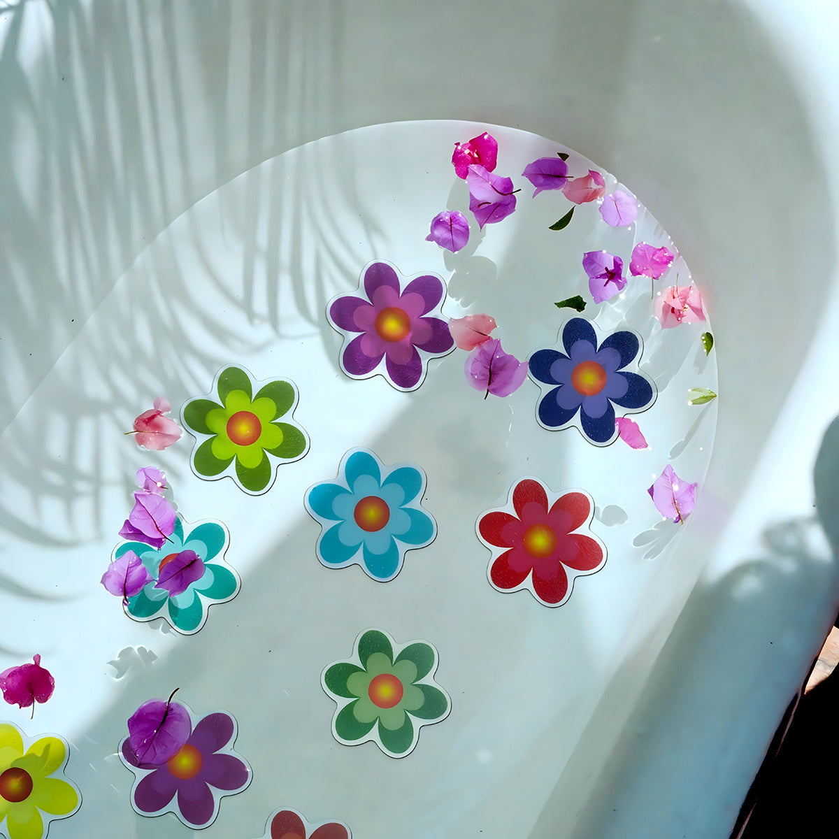 Set of 10 Flower Shape Anti-Slip Stickers for Bathtub and Bathroom with Self-Adhesive Pads, 8.0cm in size