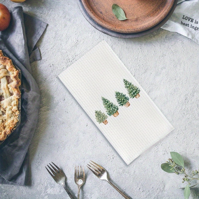 Christmas Tree kitchen towel set including: one kitchen towel, one hand towel, and one dish towel, suitable for use in the kitchen or bathroom. Decorate your kitchen and bathroom with this Christmas-themed set measuring 45.72X66.04cm.