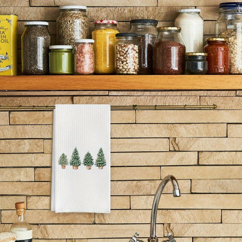 Christmas Tree kitchen towel set including: one kitchen towel, one hand towel, and one dish towel, suitable for use in the kitchen or bathroom. Decorate your kitchen and bathroom with this Christmas-themed set measuring 45.72X66.04cm.