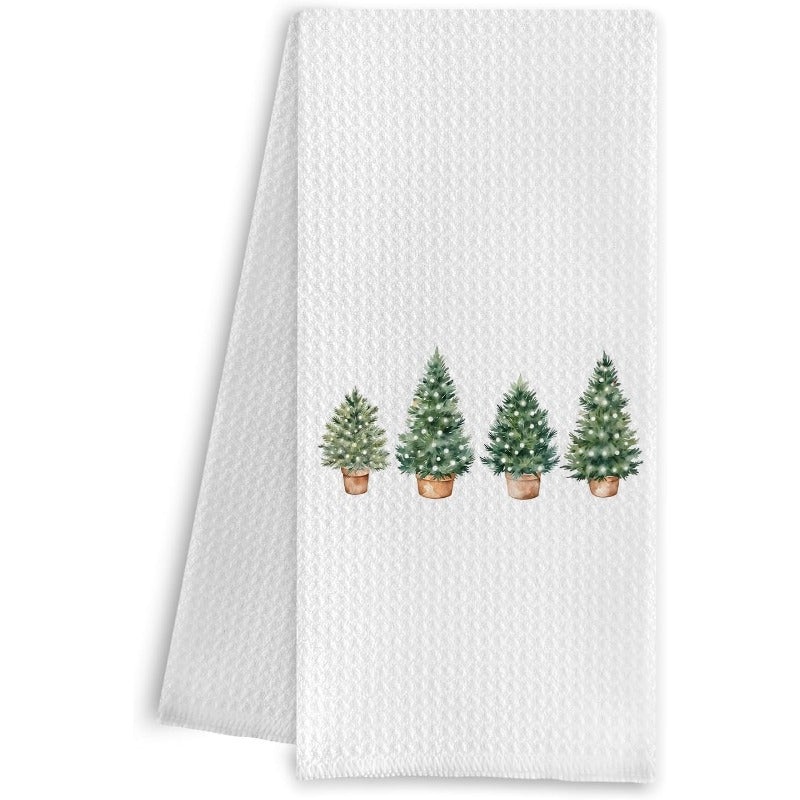 Christmas Tree kitchen towel set including: one kitchen towel, one hand towel, and one dish towel, suitable for use in the kitchen or bathroom. Decorate your kitchen and bathroom with this Christmas-themed set measuring 45.72X66.04cm.