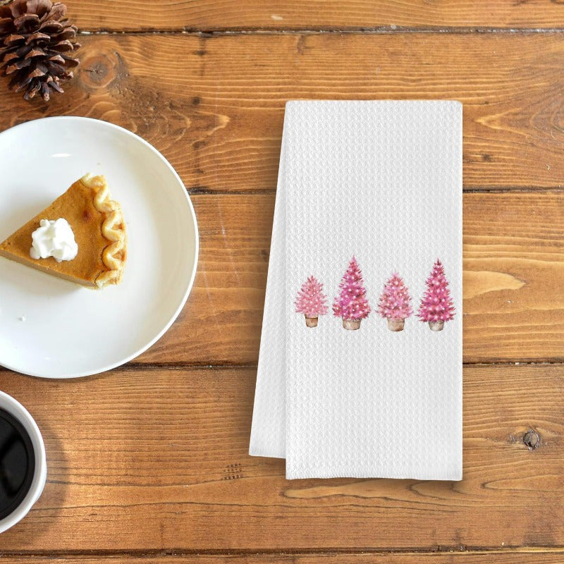 Pink Christmas Tree Kitchen Towel Set, Includes Merry Christmas Tree Hand Towel and Kitchen Dish Towel (Suitable for Kitchen or Bathroom Use), Perfect for Christmas Kitchen and Bathroom Decor, Size: 45.72X66.04cm