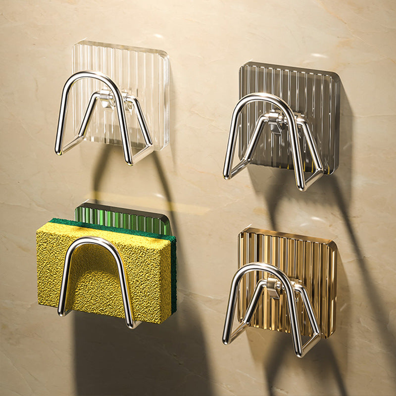 Modern Kitchen Sponge Holder: Wall-Mounted Acrylic and Stainless Steel Sink Caddy. Non-Punching Storage Rack with Towel Feature. No Electricity Required.