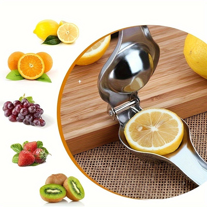 Single piece of a multifunctional citrus juicer that creatively and manually extracts juice from lemons and oranges. Made of stainless steel, it is a must-have kitchen gadget for squeezing citrus fruits.