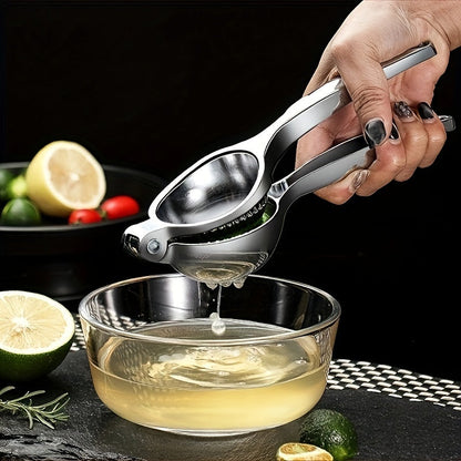 Single piece of a multifunctional citrus juicer that creatively and manually extracts juice from lemons and oranges. Made of stainless steel, it is a must-have kitchen gadget for squeezing citrus fruits.