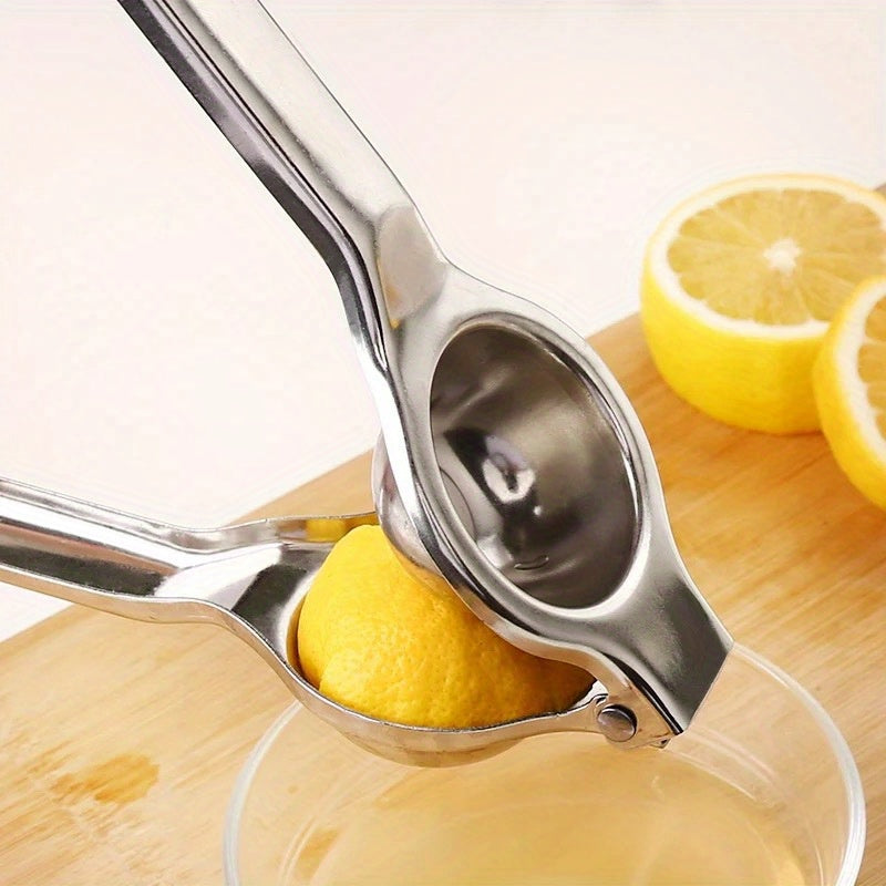 Single piece of a multifunctional citrus juicer that creatively and manually extracts juice from lemons and oranges. Made of stainless steel, it is a must-have kitchen gadget for squeezing citrus fruits.