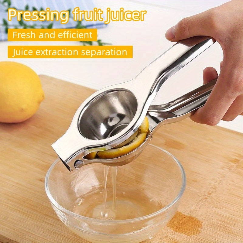 Single piece of a multifunctional citrus juicer that creatively and manually extracts juice from lemons and oranges. Made of stainless steel, it is a must-have kitchen gadget for squeezing citrus fruits.