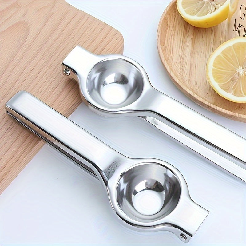 Single piece of a multifunctional citrus juicer that creatively and manually extracts juice from lemons and oranges. Made of stainless steel, it is a must-have kitchen gadget for squeezing citrus fruits.