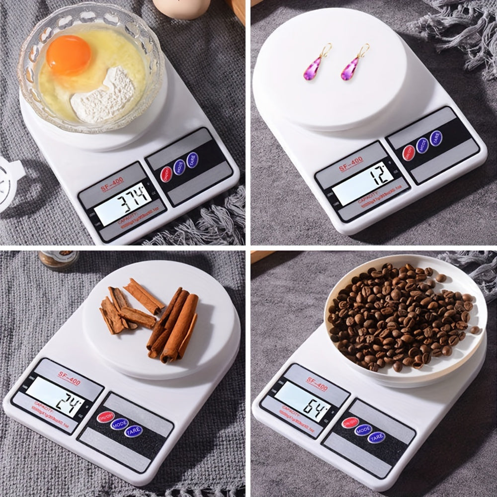 Stylish white digital kitchen scale for cooking and baking, ideal for recipe prep and health tracking.