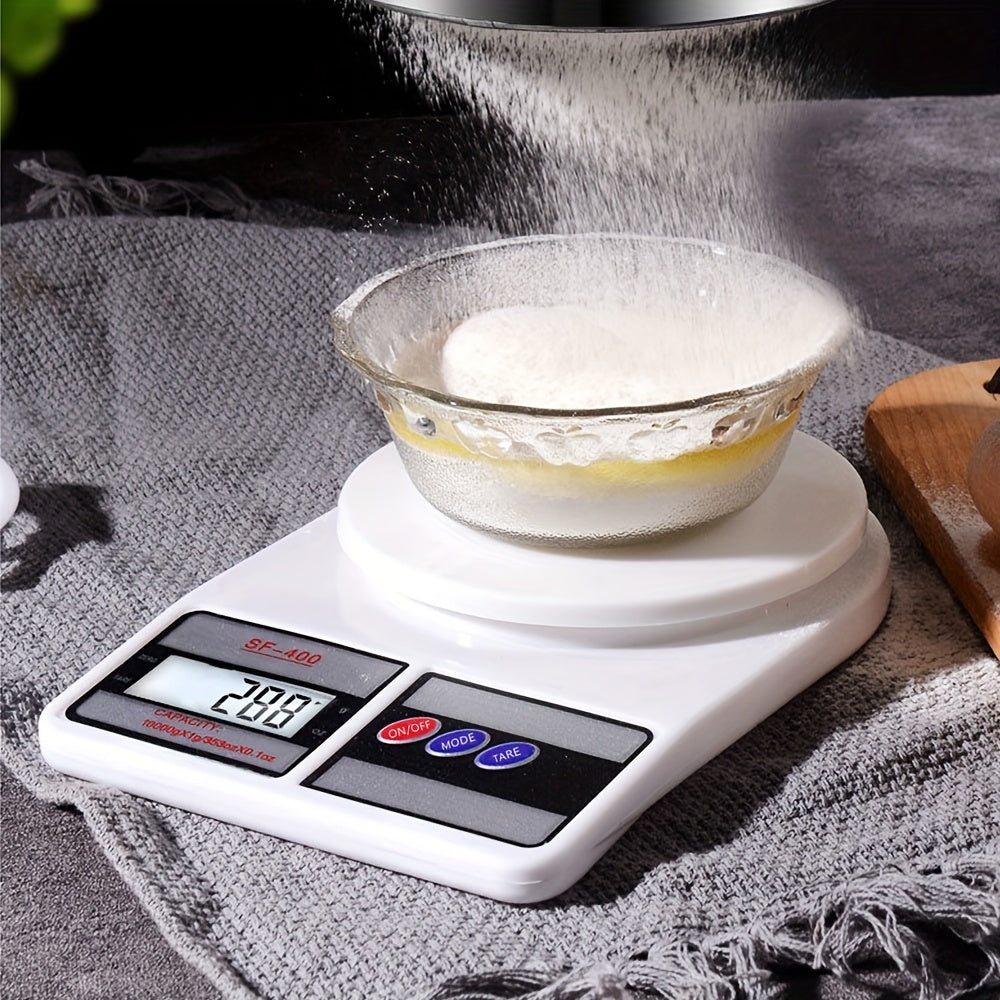 Stylish white digital kitchen scale for cooking and baking, ideal for recipe prep and health tracking.