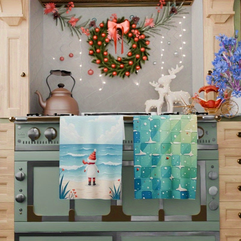 Add some festive cheer to your kitchen with this 2-pack of Merry Christmas kitchen towels. Made from soft polyester, these contemporary rectangular dish towels feature a fantasy theme and measure 45.72x66.04cm. They are woven and machine washable, making