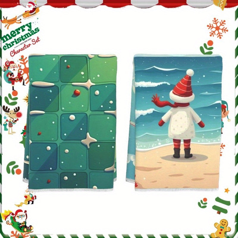 Add some festive cheer to your kitchen with this 2-pack of Merry Christmas kitchen towels. Made from soft polyester, these contemporary rectangular dish towels feature a fantasy theme and measure 45.72x66.04cm. They are woven and machine washable, making