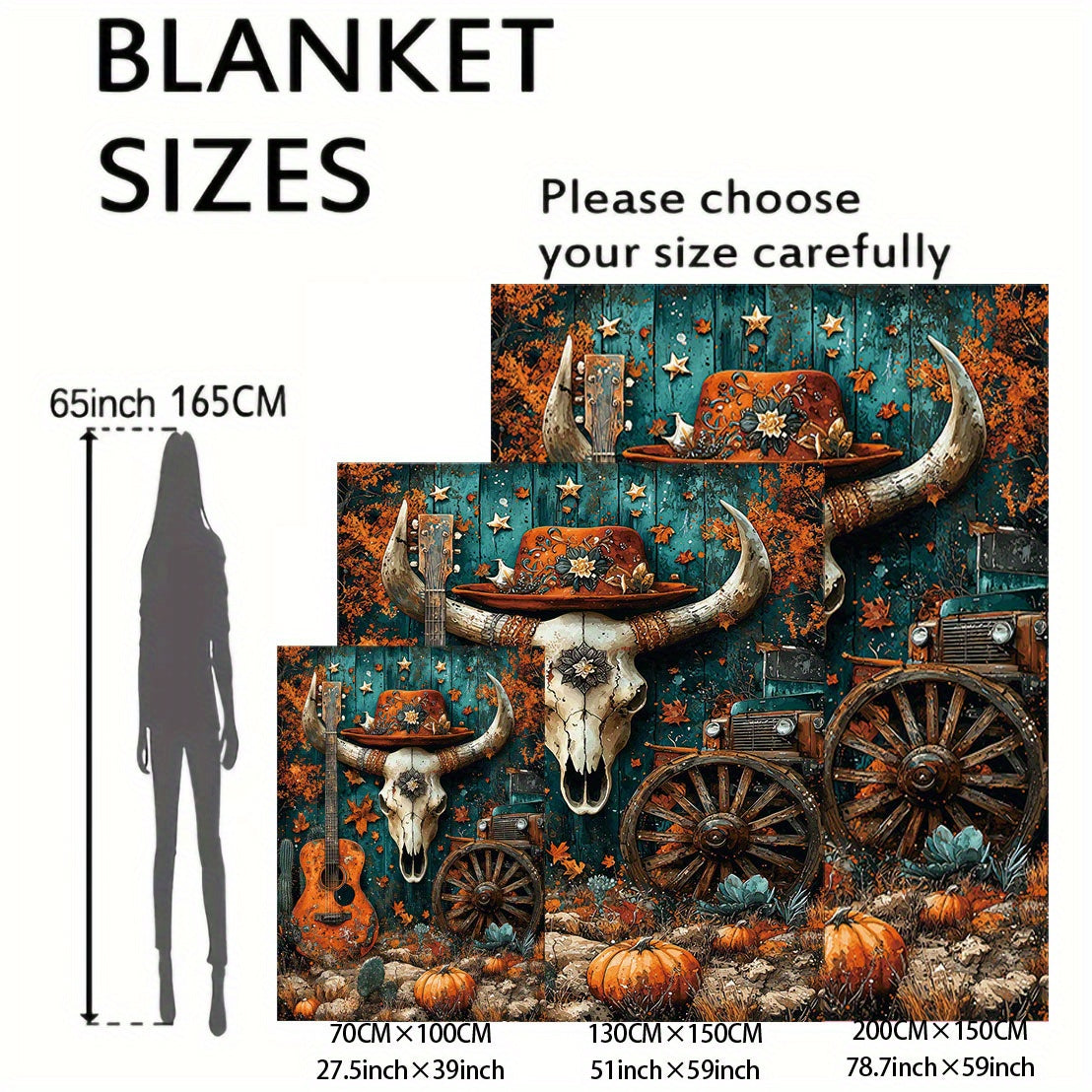 Watercolor Print Western Cowboy Elements Flannel Throw Blanket - 1 Piece, Soft and Cozy All-Season Polyester Knitted Blanket for Bed, Sofa, Office, or Camping - Featuring Mid-century Style with Digital Print, 200-250 g/㎡