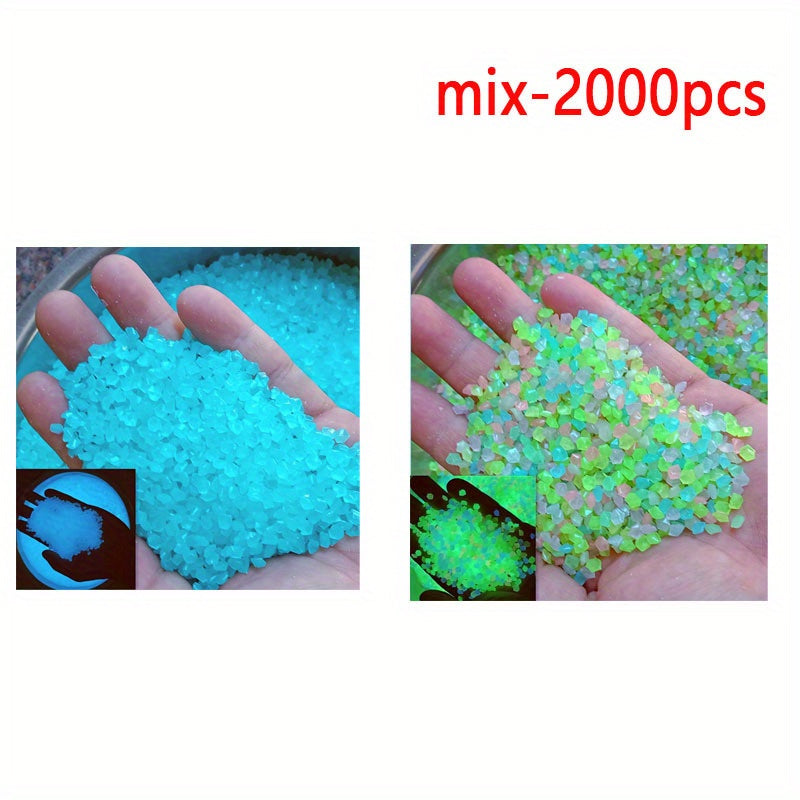 1000pcs of 3-5mm Luminous Sand and Stone for aquascaping, succulent decoration, gardens, bonsai, passageways, and aquariums.