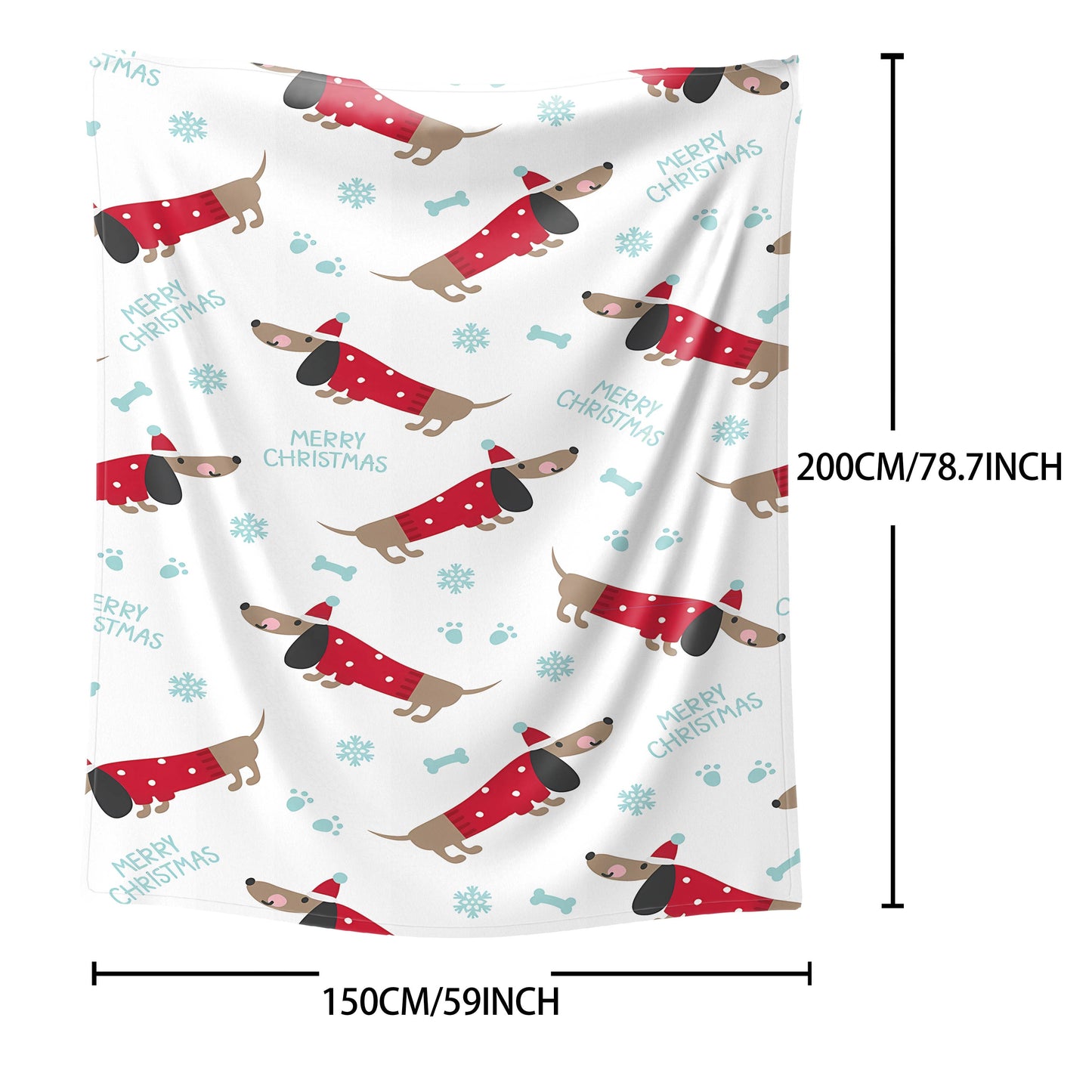 One-Piece Mid-Century Modern Christmas Dachshund Flannel Throw Blanket - Cozy Knitted Polyester, Cartoon Dog Print, Mixed Colors, All-Season Softness